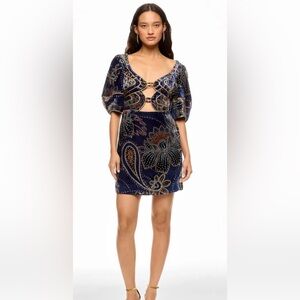 FARM Rio Navy and Gold Floral Mini Dress
